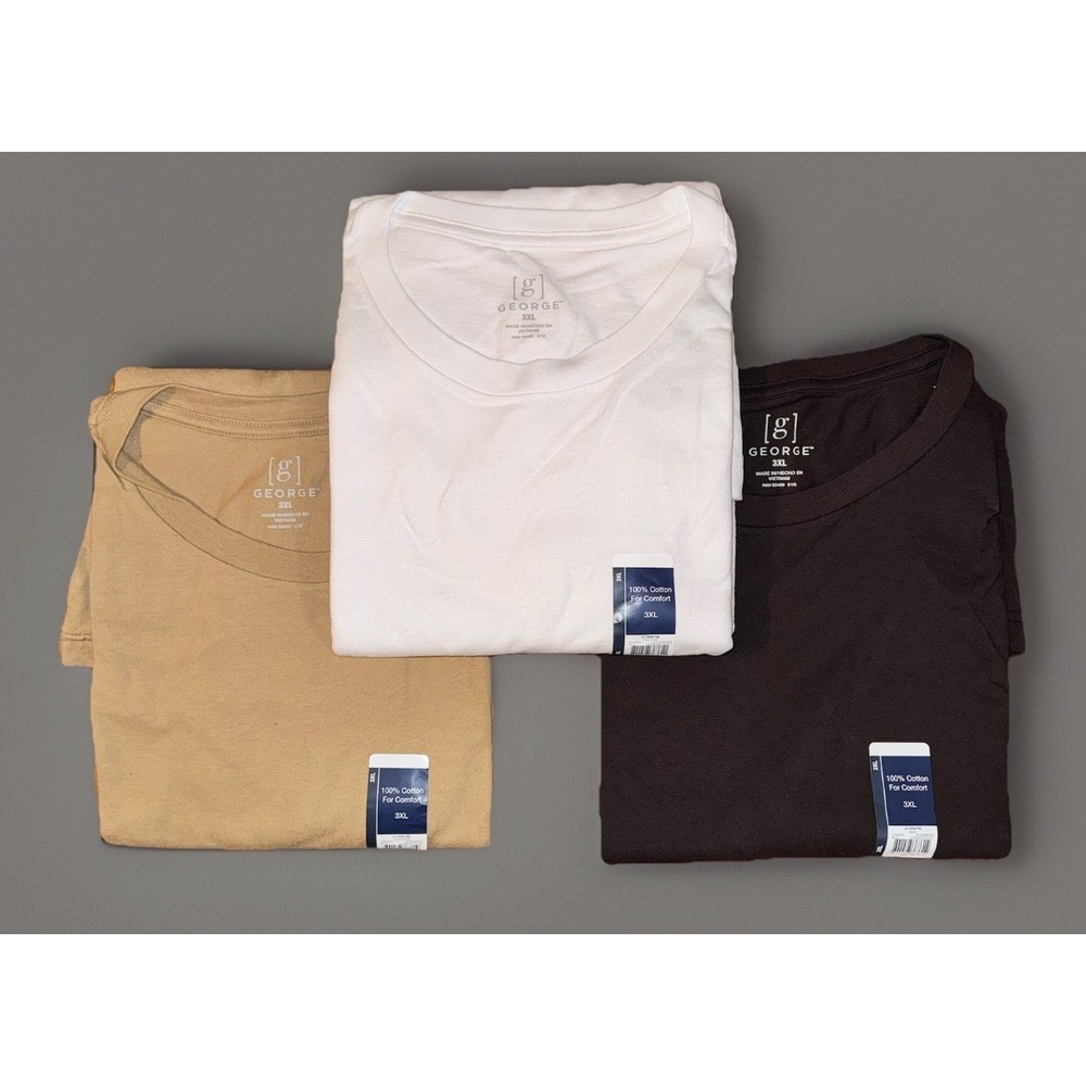 George Big Men's Cotton Crewneck T-Shirt-Long Sleeves-Size-3XL-Lot Of Three